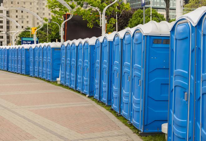 portable restrooms with sink and hand sanitizer stations, available at a festival in Arcadia CA